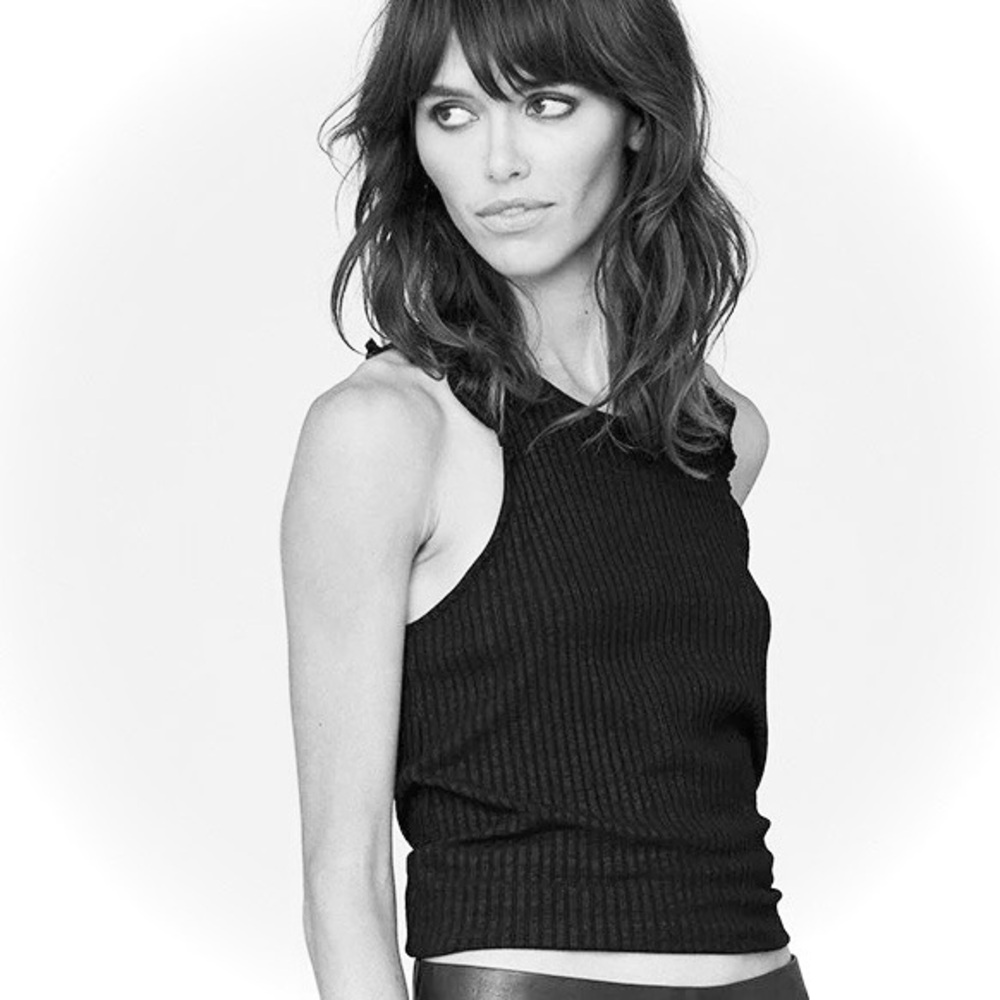 DAVID LERNER | S | Bridgette Heavy Rib Knit Navy High Neck Ruffle Tank Top